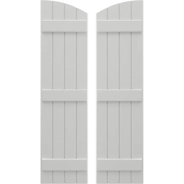 Ekena Millwork Americraft 4-Board (3 Batten) Wood Joined Board-n-Batten Shutters w/Ellipt Top, ARW401BE414X77STH, PR ARW401BE414X77STH - main